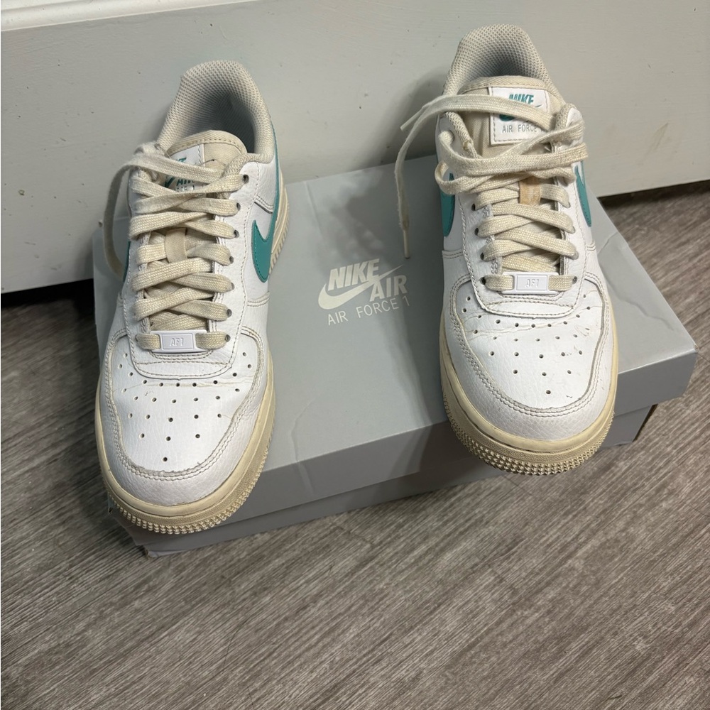 Nike Air Force 1 White and Teal Shoes
